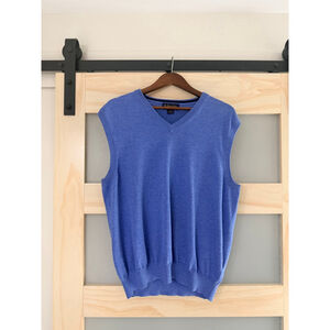 Brooks Brothers Supima Cotton V-Neck Sweater Vest Men’s XL Blue Classic Pullover